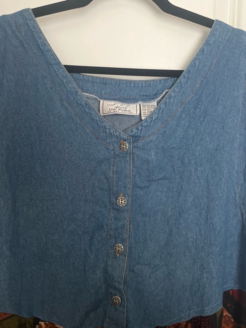 Vintage Blue Chambray Top Multicolor Patchwork Midi Dress - Picture 3 of 5